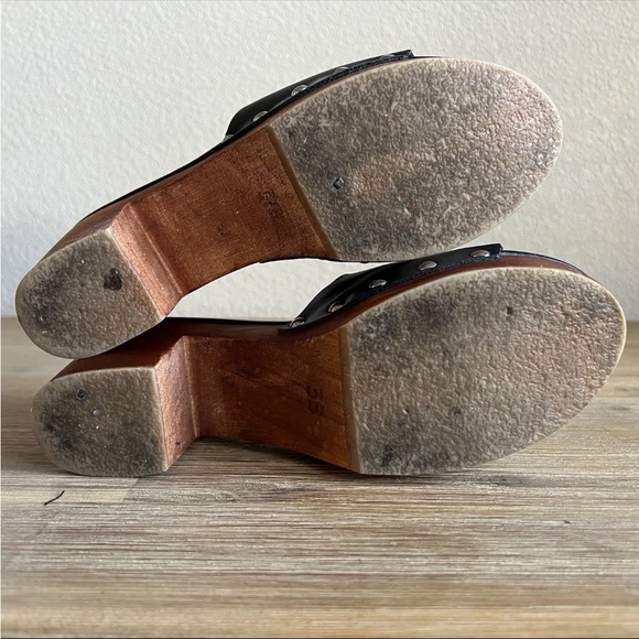 Mango Block Heel Shoes Black Leather Chunky Wood Studded Platform Women’s 7.5 - Picture 10 of 13